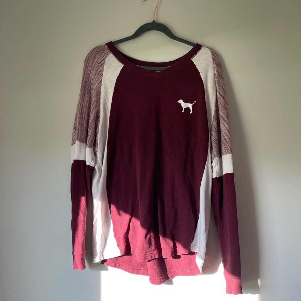 Maroon Long Sleeve Pink Tee